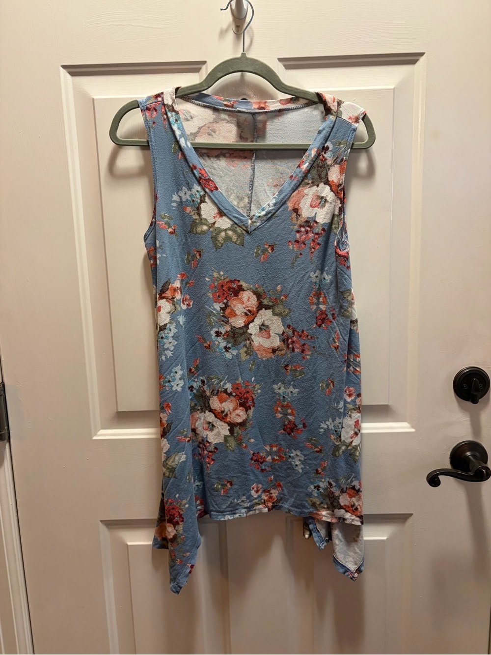 MOA USA Light Blue Floral Top with Red Accents